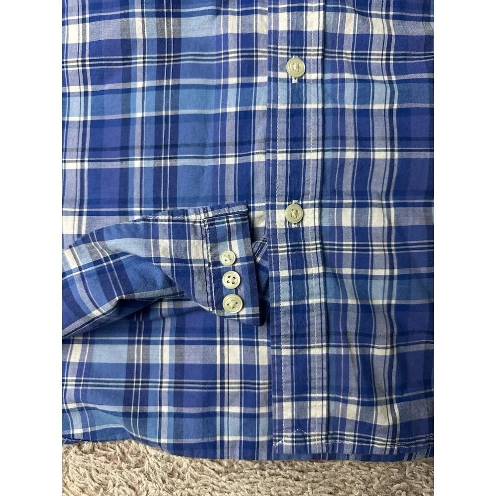 Ralph Lauren Performance Plaid Button-Down Shirt - Blue Kid's Size L 14-16
